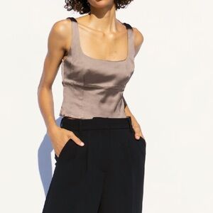 Aritzia Wilfred Sleek Brown Satin Crop Top
